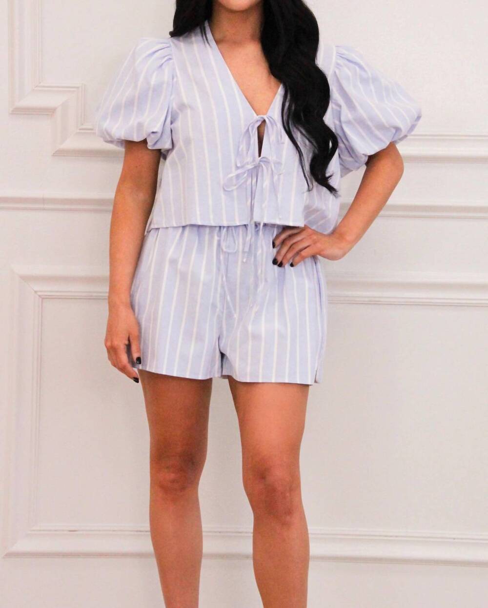 NEW MABLE spring essential striped bow two piece set in blue